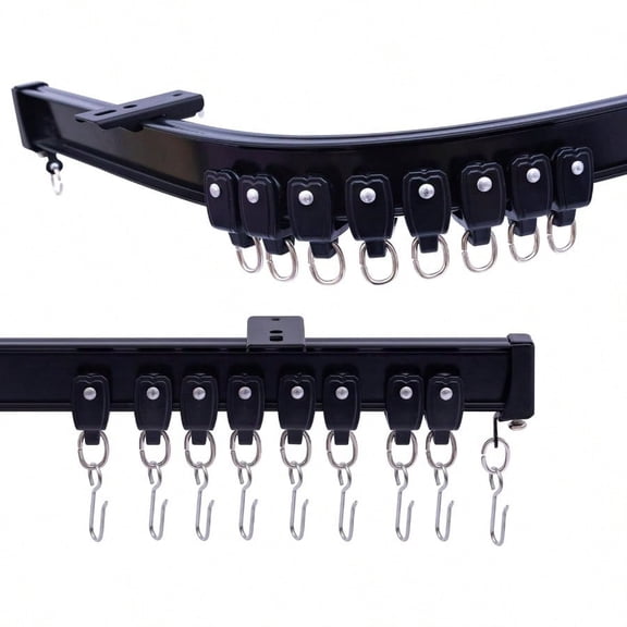 Flexible Ceiling Curtains Track Bendable Ceiling Mount Curtain Track For Room Divider Aluminum Curtain Tracks Rail With Hooks Set For Window RV Shower Outdoor Hospital Black 36ft