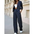thumbnail image 3 of Women's Two-Piece Striped Cropped Lapel Suit Jacket & High Waist Wide Leg Work Pants Business Suit, Size L, 3 of 6