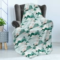 thumbnail image 4 of Hawaii Soft Flannel Fleece Throw Blanket, Pastel Tones Palm Trees and Beach Hills Paper Cut Style, Cozy Plush for Indoor and Outdoor Use, 70" x 90", Teal Blush, by Ambesonne, 4 of 5