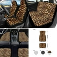 thumbnail image 2 of Jeiento Brown Leopard Print Car Interior Cover Sets, Front Rear Seat Covers with Steering Wheel Cover Floor Mats Car Seat Belt Pads Center Console Covers Cup Coaster Keychain, 17 PCS, 2 of 6