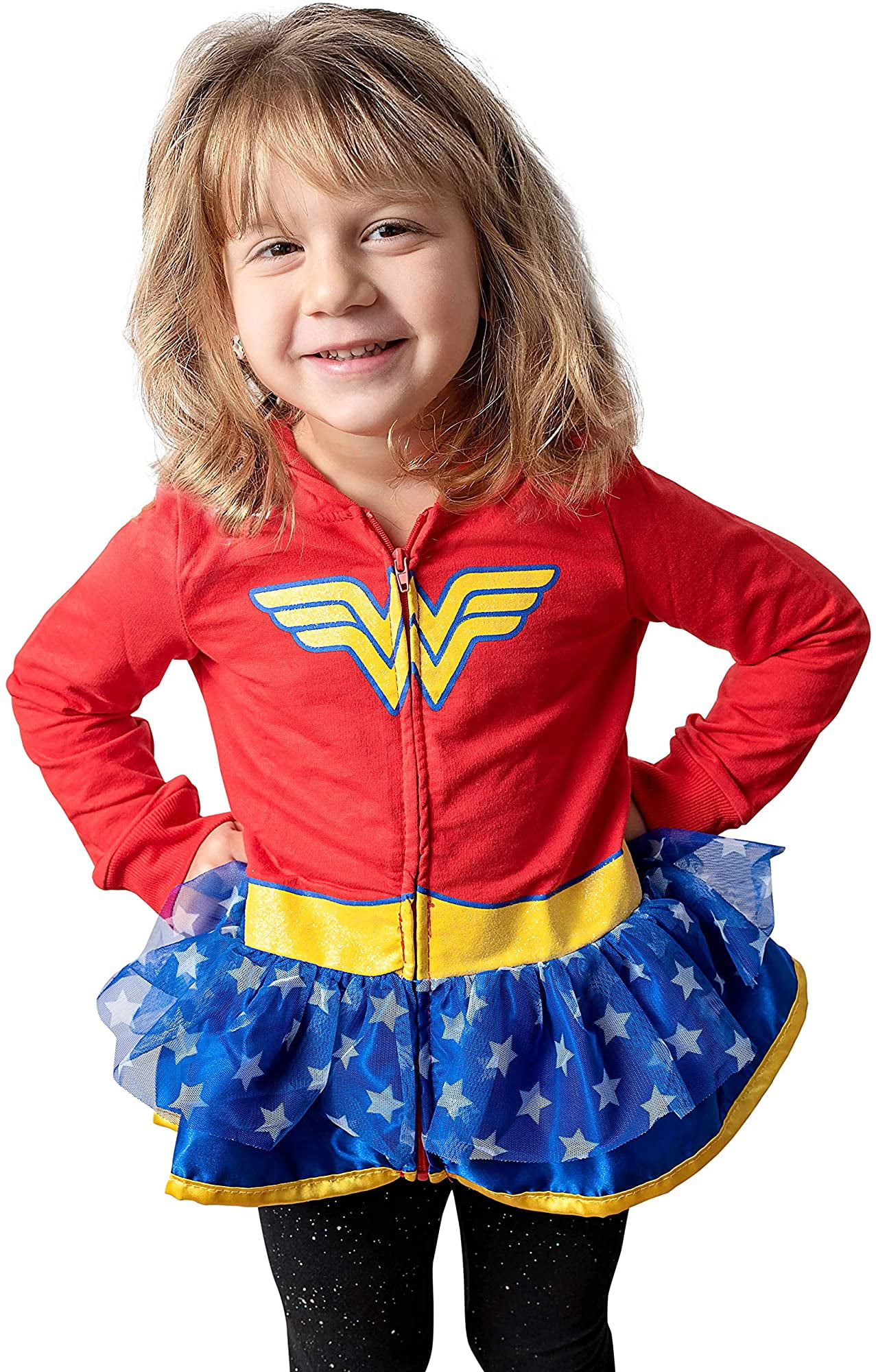Warner Bros Wonder Woman Girls' Full-Zip Lightweight Costume Hoodie with Tulle Ruffles