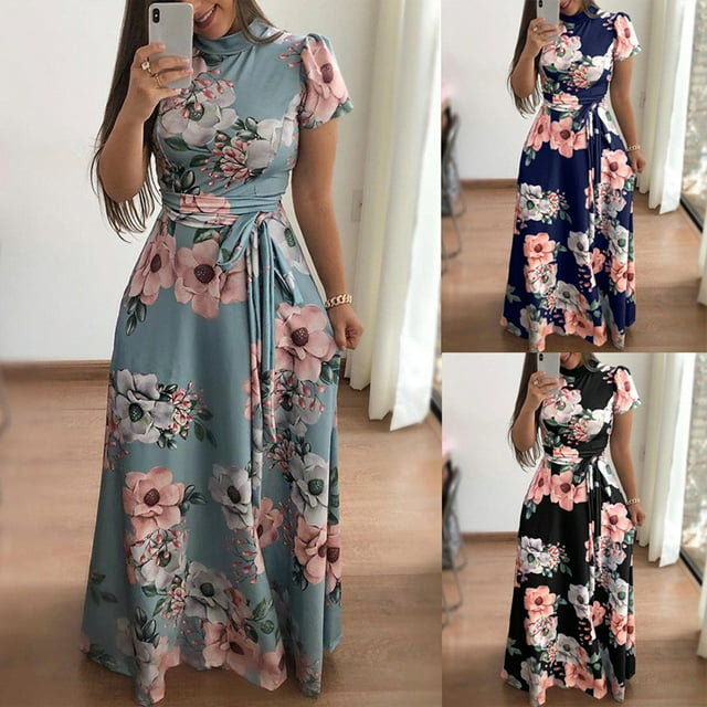 Robe Maxi pour Femmes Shorts pour Femmes Robe de Soirée Robe à Manches Longues Robe Décontractée à Fleurs Robe Maxi de Soirée pour Dames