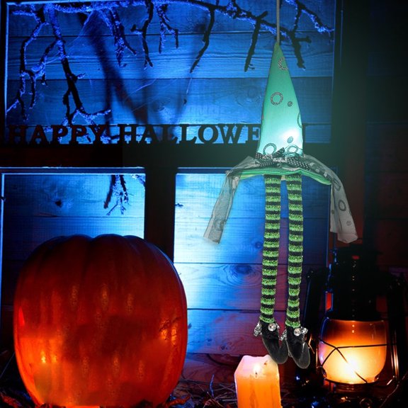 Halloween Hanging Decoration with Light, Spooky Witch Hat Ornament for Indoor Outdoor Use, Glowing Halloween Pendant for Home Porch Yard Party Decor