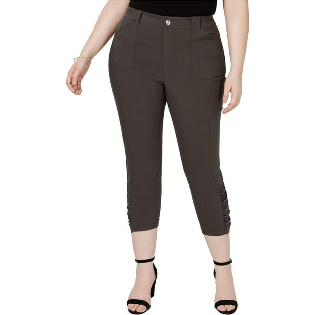 I.N.C Pantalons Décontractés Raccourcis pour Femmes, Vert, Grande Taille, 20W
