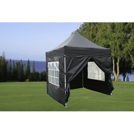 8'x8' Black EZ Pop up Canopy Party Tent Instant Gazebo 100% Waterproof Top with 4 Removable Sides - By DELTA