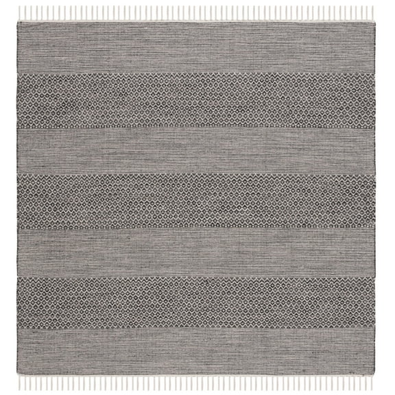 SAFAVIEH Montauk Karlene Geometric Cotton Area Rug, Ivory/Anthracite, 10' x 10' Square