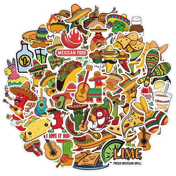 vlrwzc 50pcs Mexico Food Stickers Fashion Waterproof Stickers for Guitar TOY Laptop Luggage Water Bottles Bicycle Decals