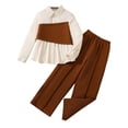 thumbnail image 2 of ITSAME Girls 2 Piece Outfit Set Long Sleeve Collared Shirt and Pants Fall Winter Casual Clothing Set Brown Size 15, 2 of 10