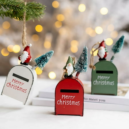 

Ayyufe Mini Xmas Wrought Iron Letterbox Ornaments with Lanyard Pine Xmas Tree Decoration Christmas House Pendant for Party