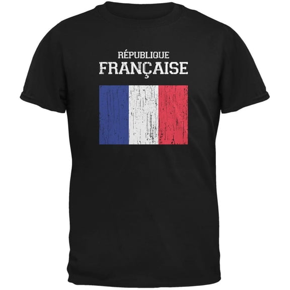 World Cup Distressed Flag Republique Francaise Black Adult T-Shirt - Small