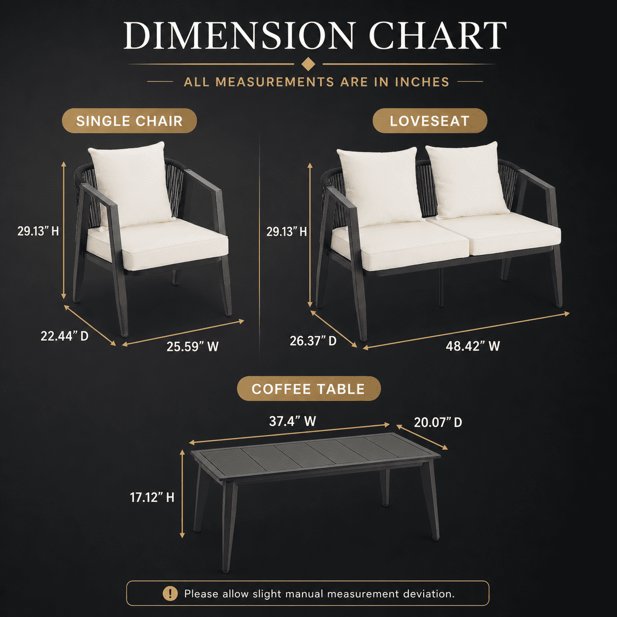 4 Pieces Heavy-duty Patio Furniture Sets, Metal Outdoor Conversation Sofa with Table, Cushioned Backyard Table and Chairs for 4 with Wide Seats, Thickened Steel Frame, Beige Cushions