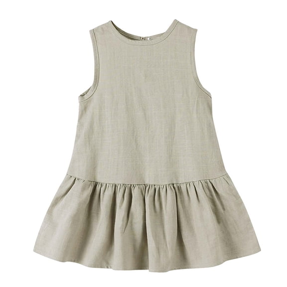 Linen Ruffle Dresses Toddler Girls Sleeveless Aline Tank Dress Lightweight Casual Going Out Outfits Khaki, Size 5 Y