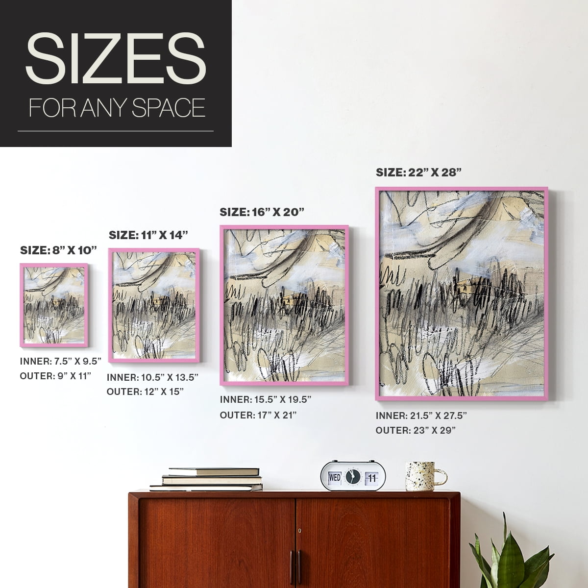 Masked Notes III Framed Print in Pink Solid Wood Framed Print No Nail Hanging