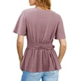 thumbnail image 3 of JYLFC Peplum Tops for Women Ruffle Short Sleeve V Neck Wrap Blouse, Pink L, 3 of 4