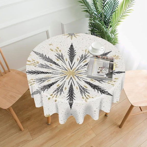 RKSupls 60 Inch Round Tablecloth, Snowflake Star Premium Polyester Straight Edge Wrinkle Resistant Washable Table Cover for Party Home Dining Decor