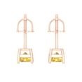 thumbnail image 4 of 14K Solid Gold Screw Back Stud Earrings for Women | 2 cttw Emerald Cut Simulated Yellow Diamond | Rose Gold, 4 of 5