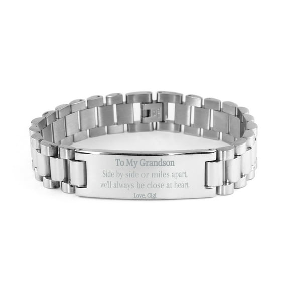 To My Grandson Engraved Stainless Steel Bracelet Birthday Gift for Grandson Grandson Bracelet Christmas Gift Close at Heart Graduation Gift from Gigi Hope and Love for Grandson