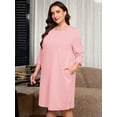 thumbnail image 2 of SHOWMALL House Dress for Women Plus Size, 3/4 Sleeve Henley Nightgown with Pocket, Relaxed Sleepshirt for Home & Mother's Day Gifting, Dusty Pink, 2 of 7