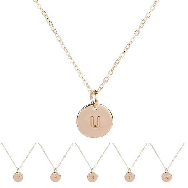 Pendentif Rond en Forme de Pièce Collier Alphabet Disque Chaîne Pendentif Lettre Chaîne Cadeau Fille Femme Bijou