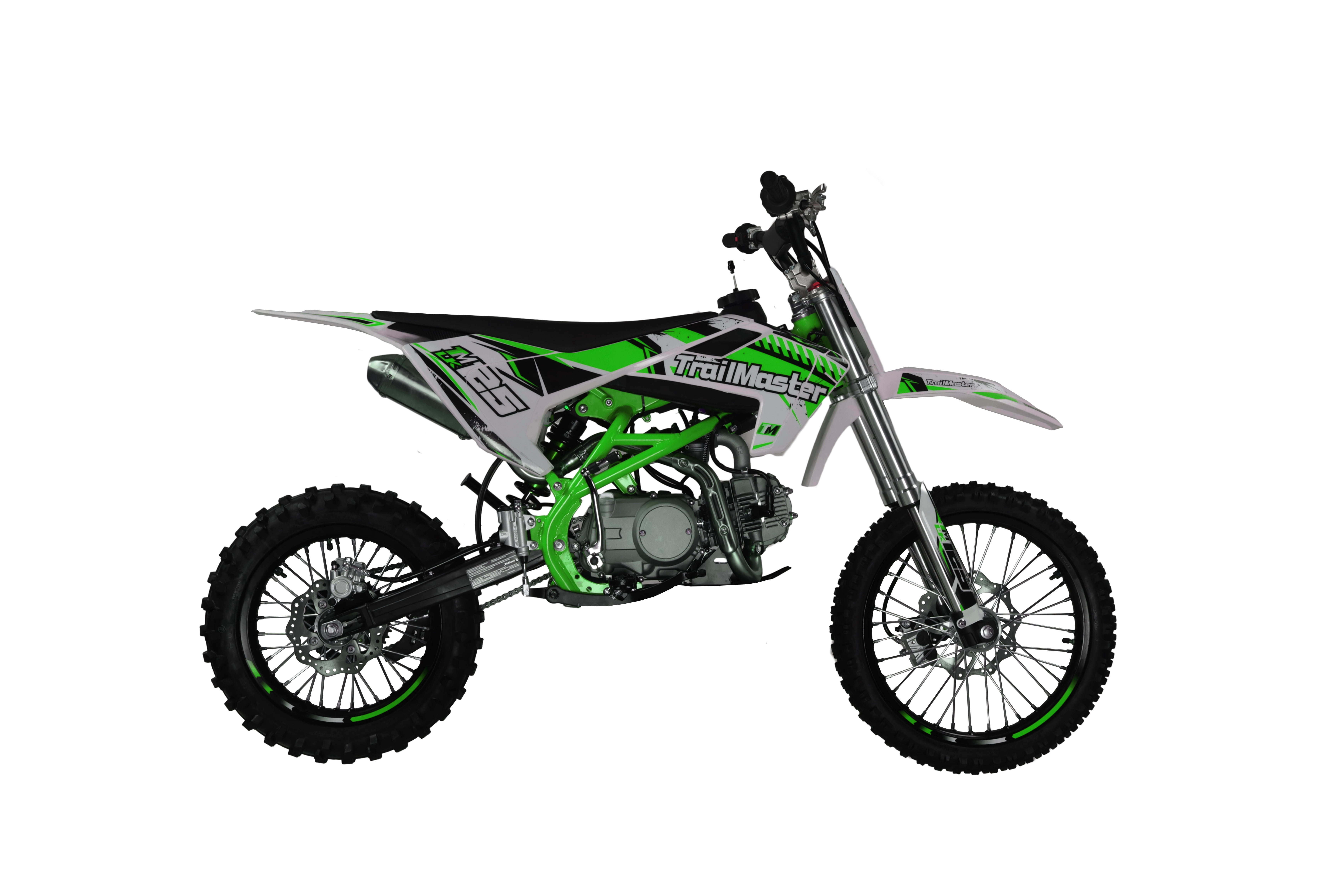 TrailMaster LK125 123cc Youth Dirt Bike, Max Speed 45 mph, Ages 16+, 32.9" Seat Height, 17"/14" Tires, Electric & Kick Start, Inverted Forks (Green)