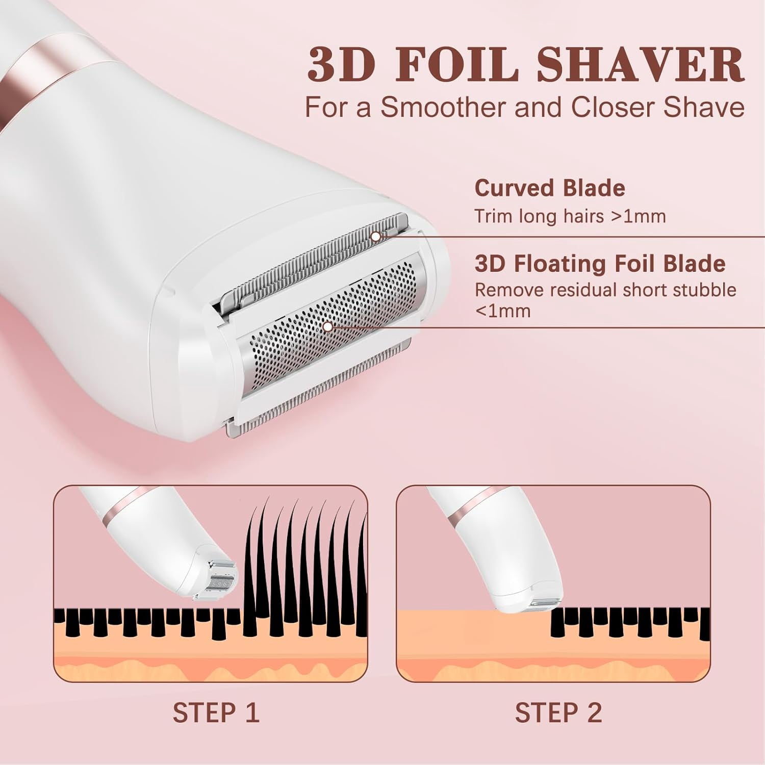 Bikini Trimmer for Women, 3 in 1 Electric Razors with LED Display, Waterproof Wet & Dry Use Hair Trimmer Kit for Ladies Pubic Legs Face Underarms, Type-C Rechargeable Portable Womens Body Shavers Set