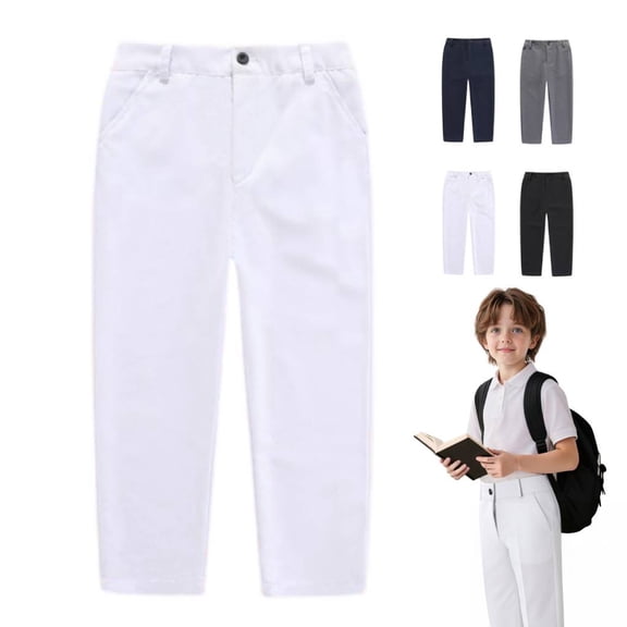 Relaxed Fit Stretch School Uniform Pant Chino Pants for Youth Boys Little Boys 4-15 Years White 4-5Y