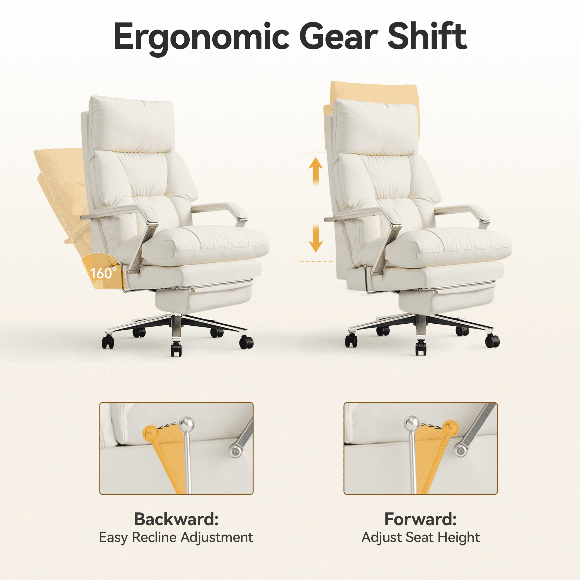 OKUP Executive Reclining Office Chair with Footrest, Microfiber Leather 160° Recline, Cream, Big and Tall 420lbs
