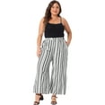 thumbnail image 3 of DARING DIVA Women's Plus Stripe Boho Wide Leg Paper Bag Pants 3X White Black, 3 of 6