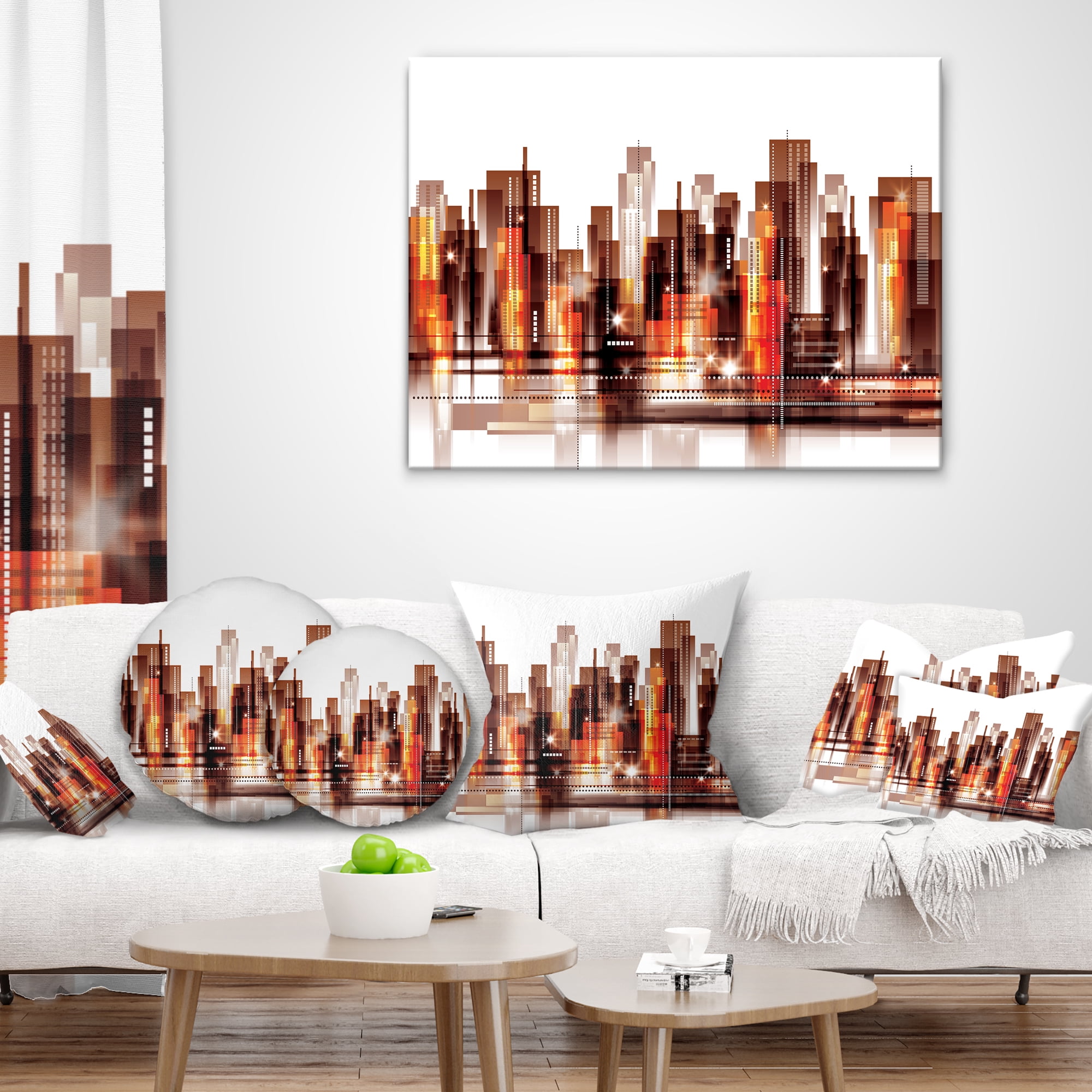 Designart Brown City Skyline - Cityscape Throw Pillow - 12x20