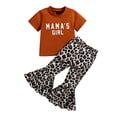 thumbnail image 1 of Ropa Para Bebé (Niño O Niña), Traje Para Niño Pequeño, Top De Manga Corta De Color Sólido A La Moda, Pantalones Acampanados Con Estampado De Leopardo, Traje Marrón Odeerbi  LM103-9061, 1 of 9