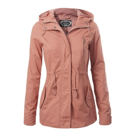 Military Outerwear - Made by Olivia Women's Military Anorak Safari Hoodie Jacket Mauve 2XL