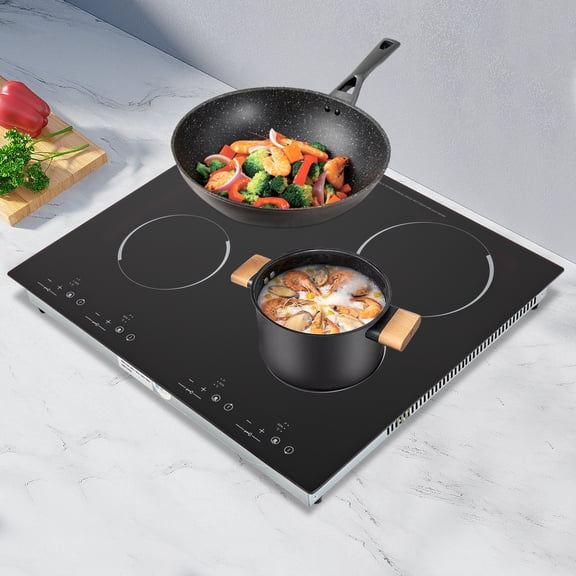 Drop-in 4 Burner Electric Cooktop 110V,23.4 inch Electric Ceramic Cooktop with LED Display,Built-in Electric Stove with 9 Heating Levels,Child Safety Lock,Touch-adjustable Control