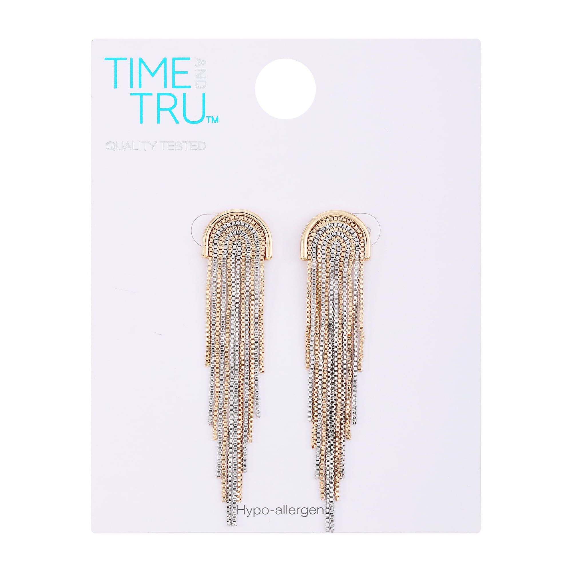Time and Tru Women's Two Tone Box Chain Fringe Drop Earrings