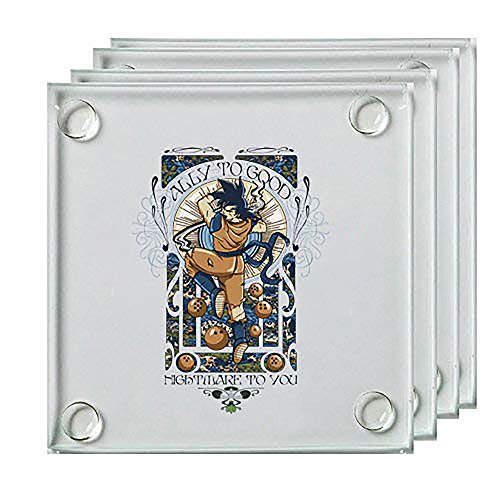 Ally to Good Anime Fighting Powerful Men Cartoon Parody Design - Square Glass Coaster, Set of 4