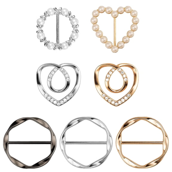 7PCS Premium Scarf Ring Clip, Cute T-Shirt Clips for Women Clothing, 4 Different Sized Shirt Ties Clips Waist Cinch Clip Buckle for Women Clothing Accessories, Gold/Silver/Black