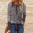thumbnail image 2 of Mujeres sexy estampado de leopardo encaje costura manga larga o-cuello camisas blusa tops Fridja  hj3191, 2 of 9