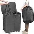 thumbnail image 4 of Lifewit Double Laundry Hamper with Lid and Removable Laundry Bags, Large Collapsible 2 Dividers Dirty Clothes Basket with Handles for Bedroom, Laundry Room, Closet, Bathroom, College, 136L Black, 4 of 5
