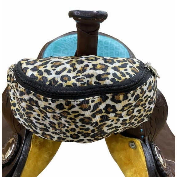Showman White Cheetah Print Insulated Nylon Saddle Pouch
