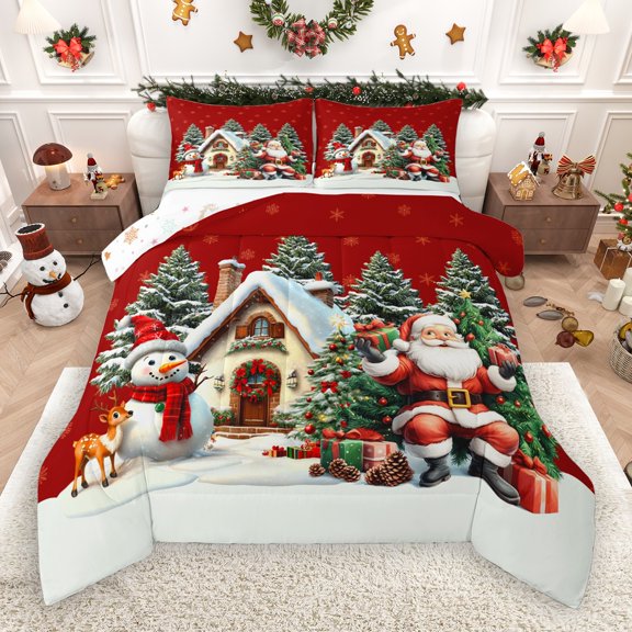 Castle Fairy 2-Piece Twin Size Comforter Set, Santa and Snowflake Christmas Print