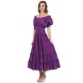 thumbnail image 4 of Sakkas Cotton Crepe Smocked Peasant Gypsy Boho Renaissance Mid Length Dress - Purple - One Size, 4 of 4