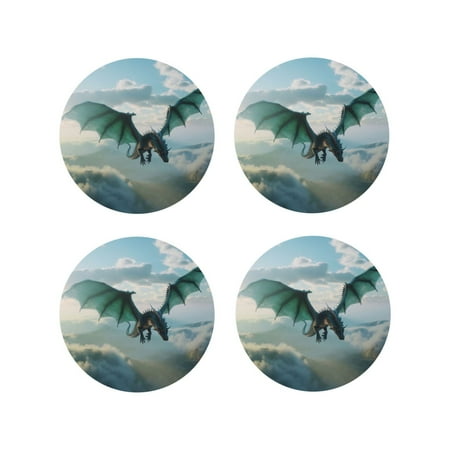 

Tideii Cloud Sky Green Dragon for Leather Coasters 4 Pieces Anti-fouling and Anti-scalding Decorative Coasters Suitable for Restaurants Kitchens Coffee Shops-Round Shape