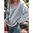 thumbnail image 4 of Sweaters for Women Solid Crewneck Loose Fit Long Sleeve Contrast Cable Knit Pullover Sweater Jumper Tops Light Gray S, 4 of 7