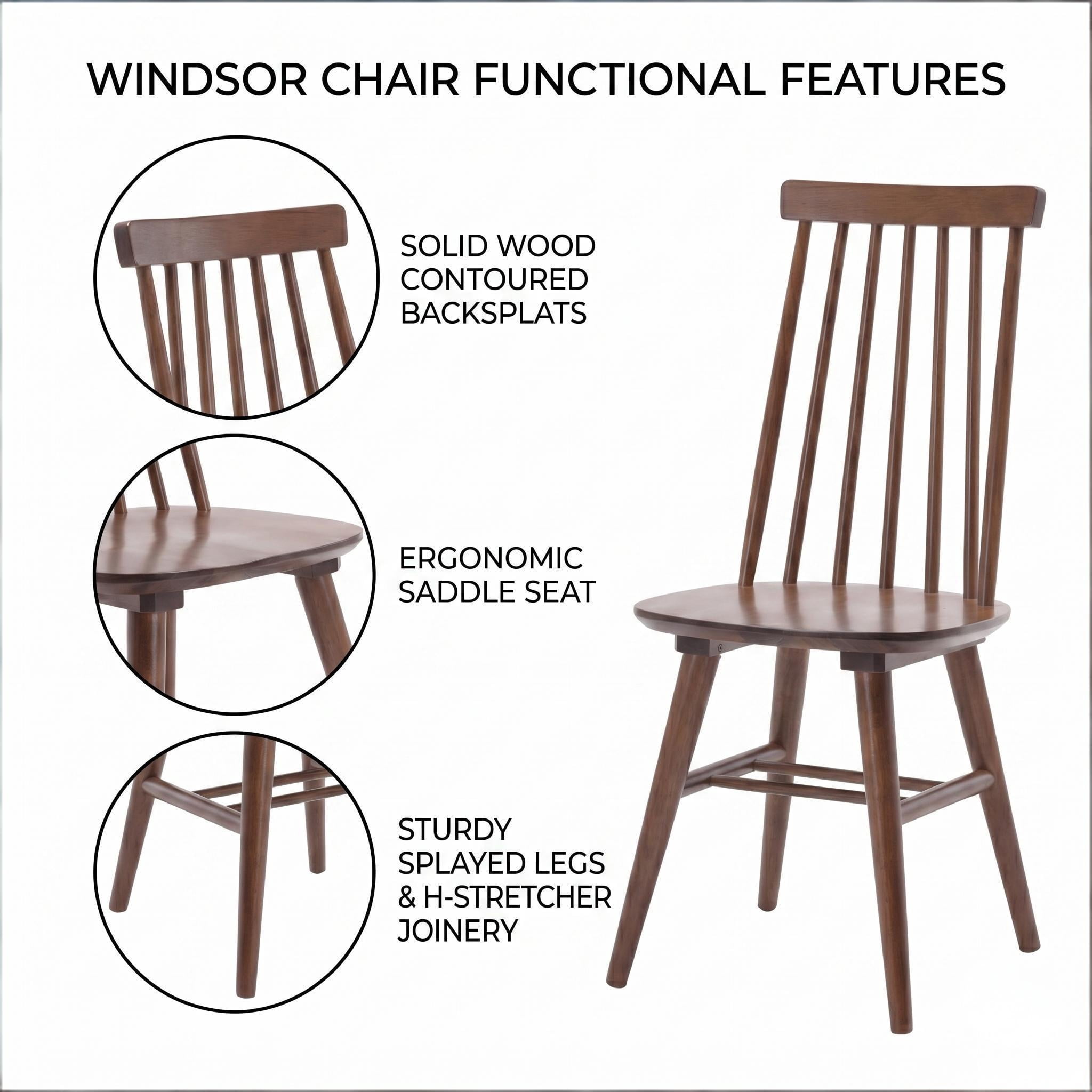 Windsor Dining Chairs Set of 2, Solid Wood Back Kitchen Chairs, Classic Farmhouse Dining Room Chairs for Kitchen, Dining Room, Living Room（Walnut）