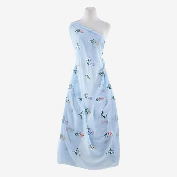 Zelouf Eliza Garden Flower Embroidery Chiffon , Sewing, DIY, Crafts Fabric by the Yard, Aqua Multi, 3 Yard