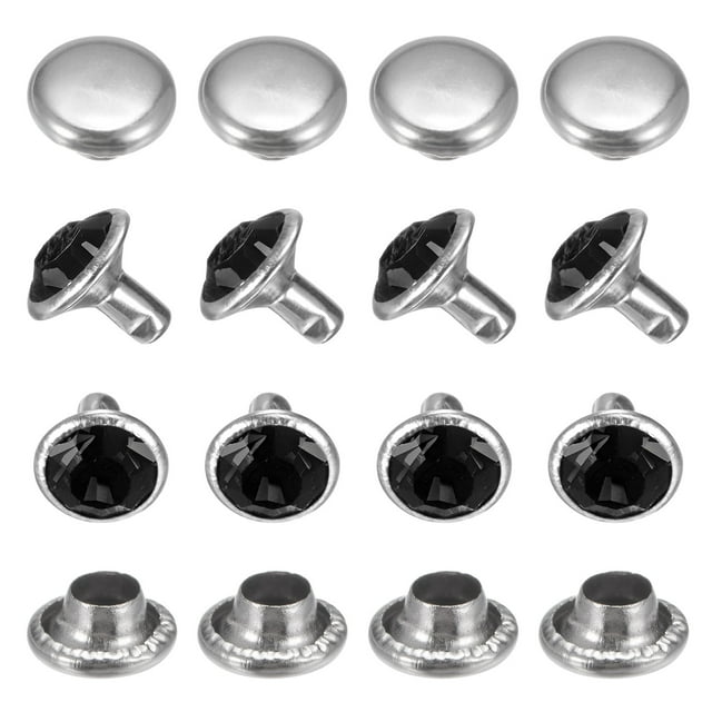 Remaches de cristal Uxcell claros de 0.31 pulgadas 100 piezas, remaches de cristal para hacer manualidades, tachuelas negras para ropa