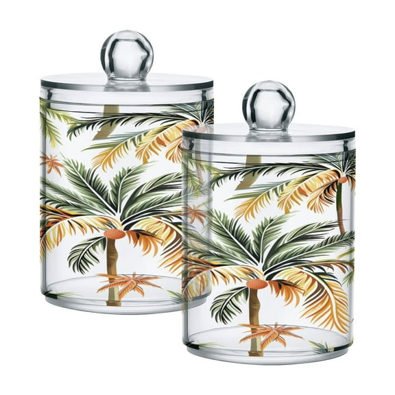 Ryvnso 2 Pack Qtip Holder Organizer Palm Tree Tropical Bathroom Cotton Swabs Cans Storage Canister