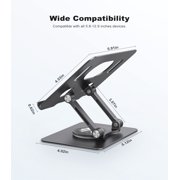 Tablet Stand for Desk, KEXIN Aluminum Adjustable Universal Tablet Holder - Compatible with iPad, 360°Swivel Base, Black