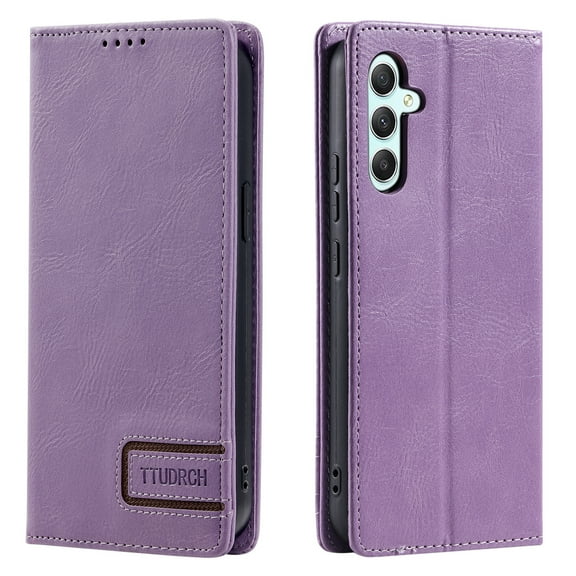 Feishell Compatible with Samsung Galaxy A15 Wallet Case, Business Classic PU Leather Flip Folio Case with Card Holders RFID Blocking Kickstand [Shockproof TPU Inner Shell] Phone Cover,Purple