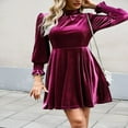 thumbnail image 3 of PENGXIANG Women Velvet Mini Formal Dress Solid Color Long Sleeve Evening Gown, 3 of 5