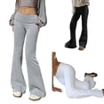 thumbnail image 2 of Women Low Rise Fleece Lined Flared Pants Fold Over Waistband Thermal Leggings, 2 of 21